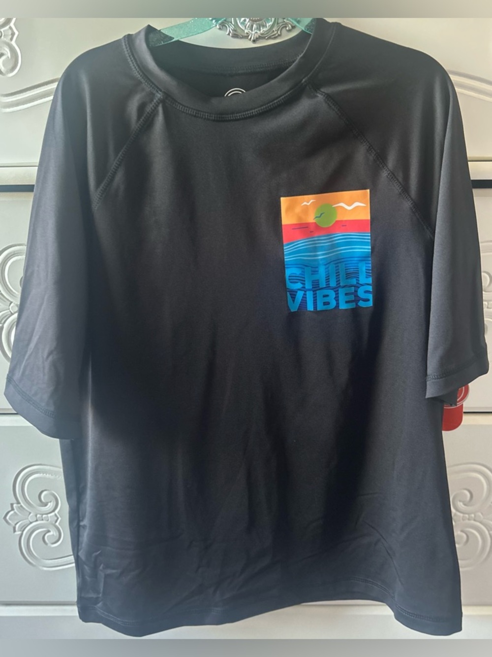 wonder nation Black Kids Rashguard with Multi-Color Chill Vibes Graphic